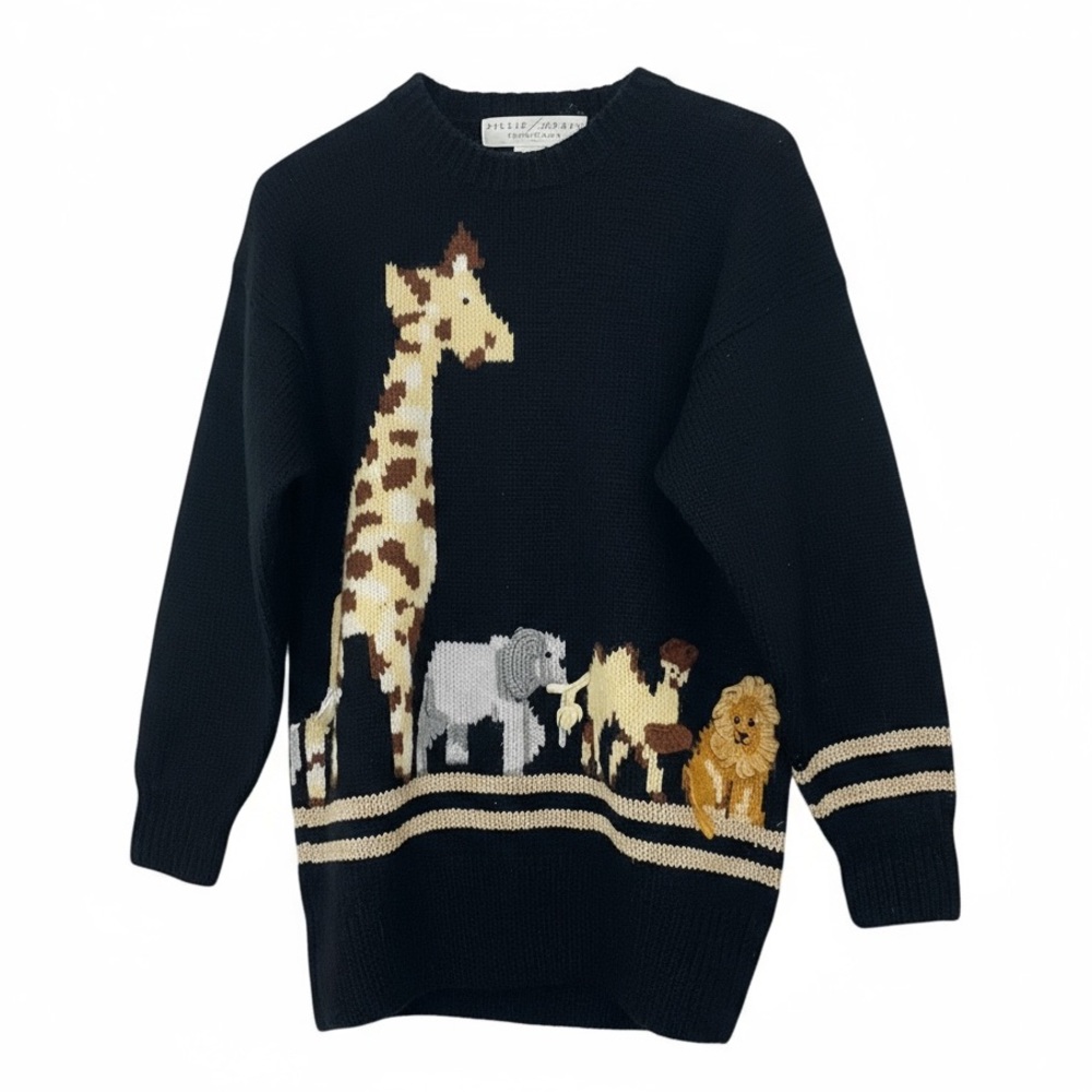 Lillie Rubin Vintage Wool Zoo Animal Knit Sweater Size Small Retro Safari